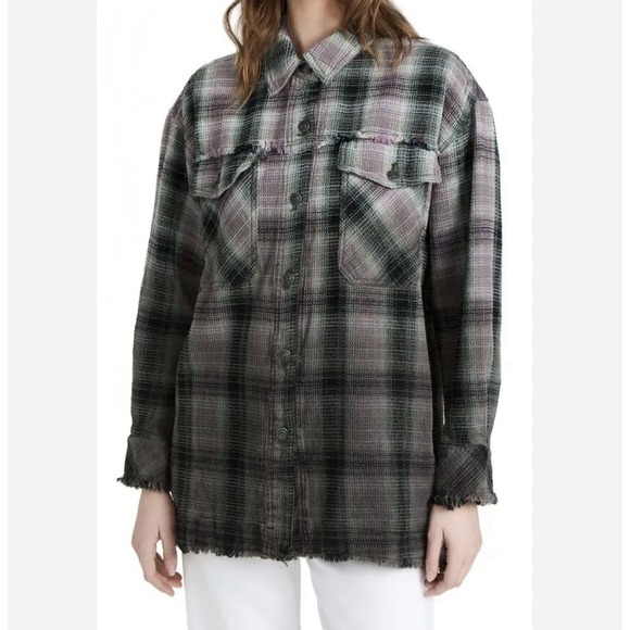 Free People Anneli Plaid Shirt Jacket Women's Medium Ombre Overdye Rigid - Picture 1 of 12
